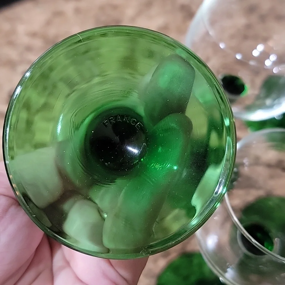 Vintage Luminarc Emerald Green MCM Stemmed Wine Glasses Set of 6